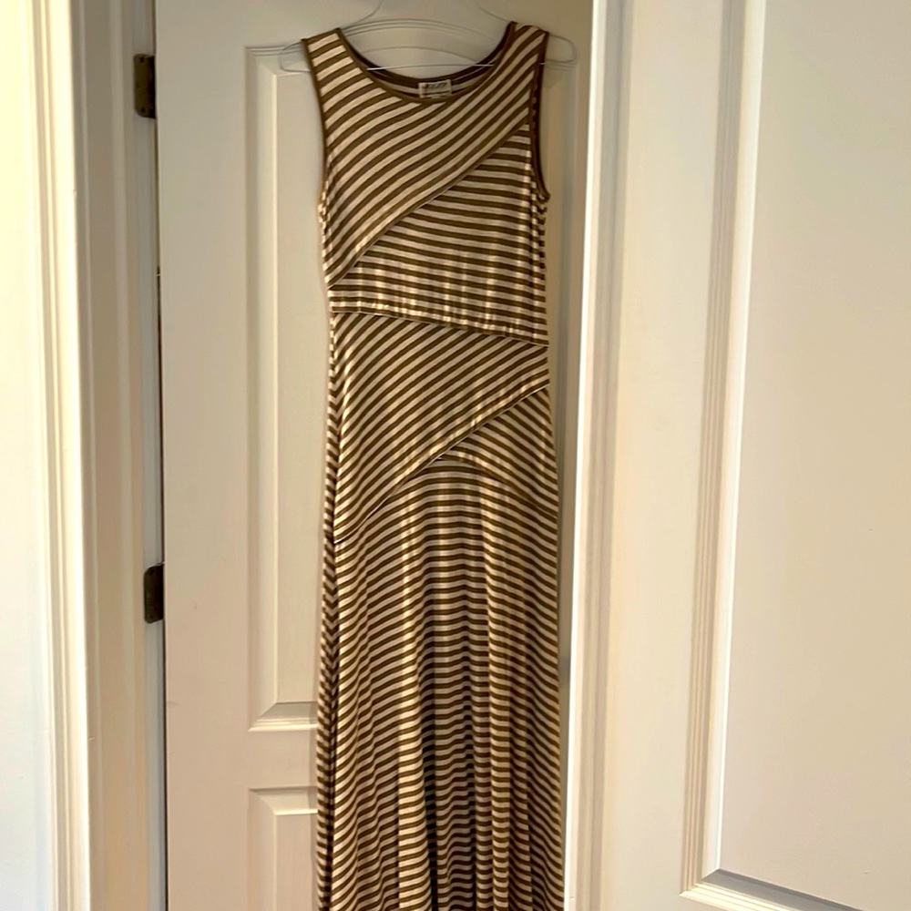 Beige and cream striped cotton tank maxi dress